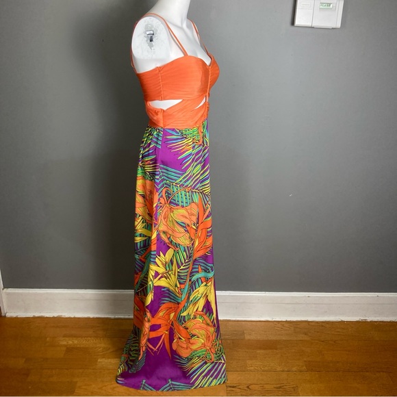 2B Bebe cutout dress resort long banded orange purple colorful medium - Picture 3 of 9